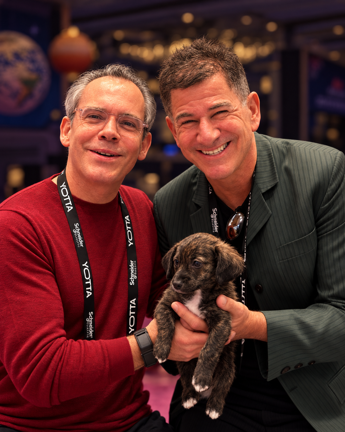 Tony Greenberg, George Rockett, and puppy at YOTTA.